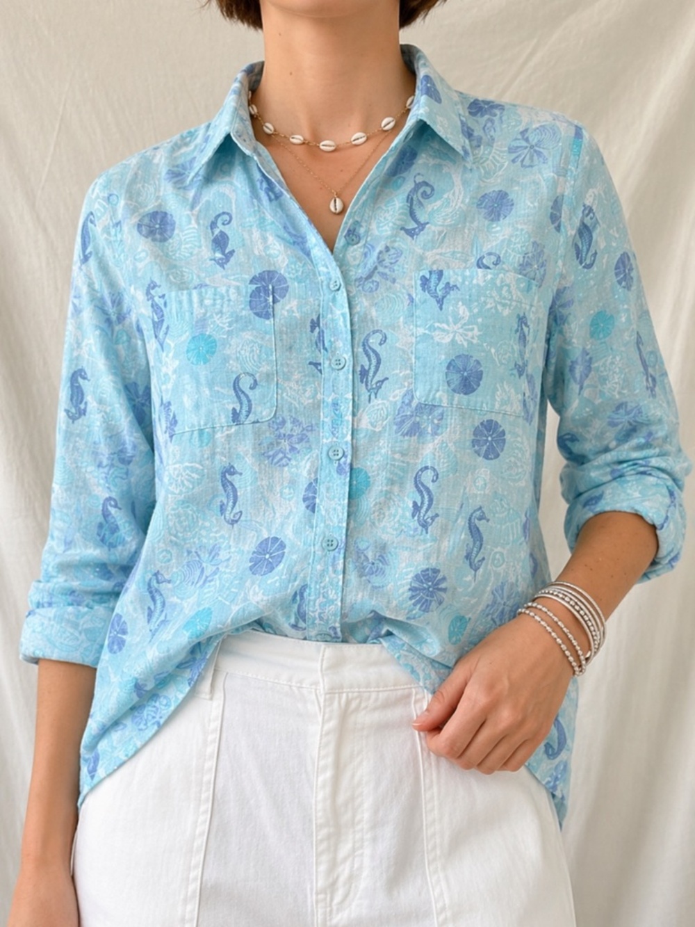 Sigrid Olsen 100 Linen Button Down Shirt Coastal Women Size L